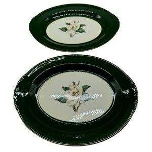 Set of 2 Vintage Homer laughlin jade rose Green Oval Plates With Magnolia READ